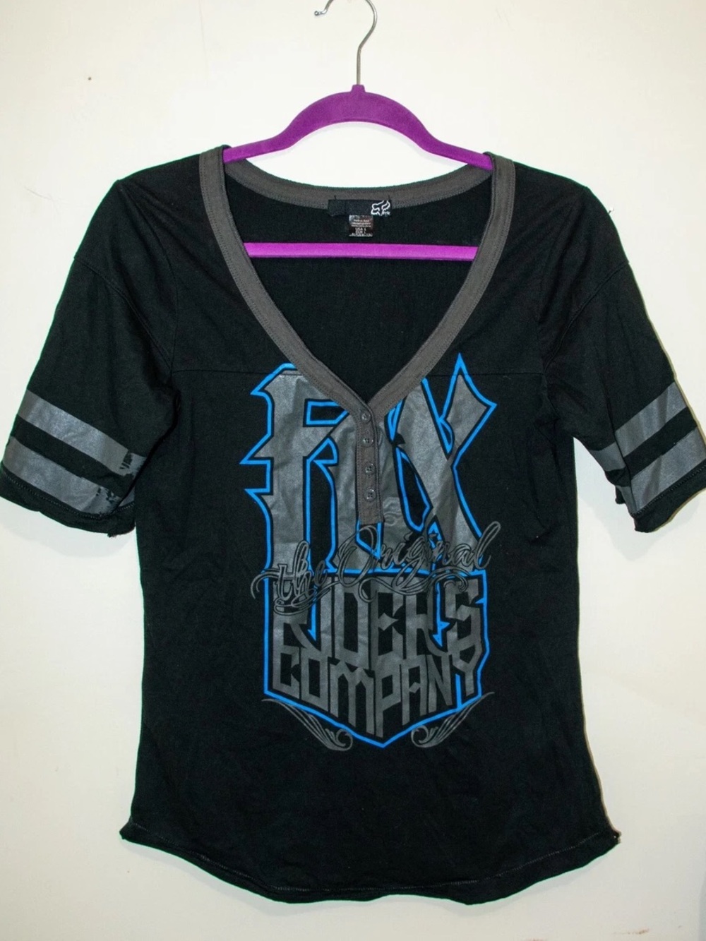Black Fox Racing Company Graphic V-Neck Tee Shirt Jersey Style